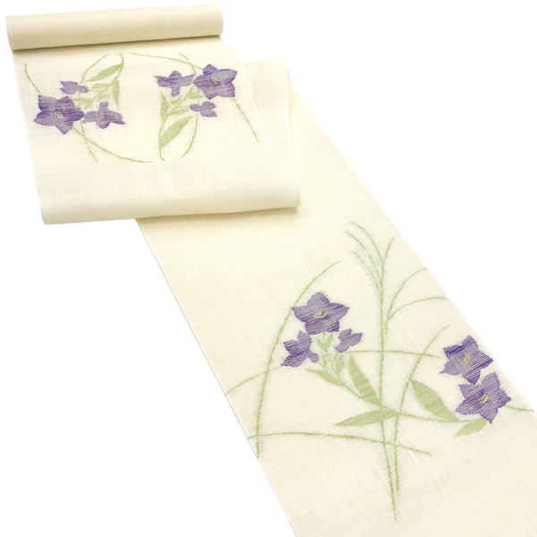 七野 宮岸織物 麻名古屋帯 夏用 生成り 桔梗 芒 麻帯 本麻［49,500円］ 枚目