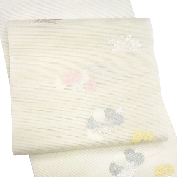 佐々木染織 夏絽名古屋帯 白 西陣織 花柄 飛び柄 正絹 夏帯［27,500円］ 枚目
