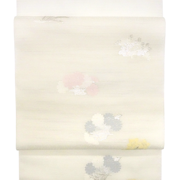 佐々木染織 夏絽名古屋帯 白 西陣織 花柄 飛び柄 正絹 夏帯［27,500円］ 枚目