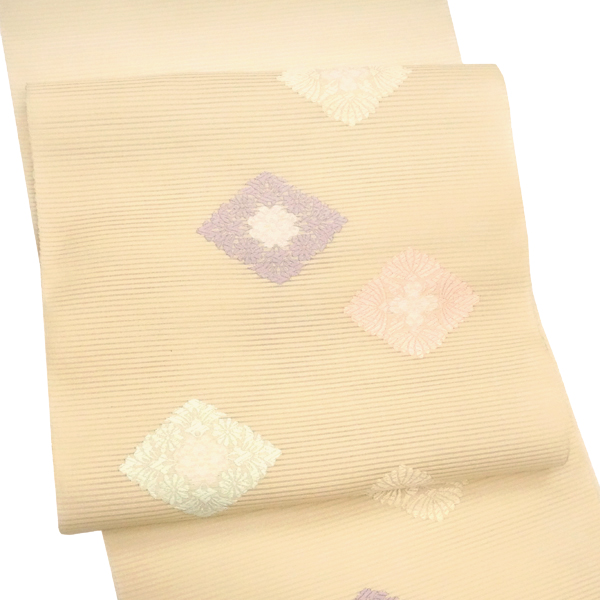 佐々木染織 絽名古屋帯 クリーム色 花菱 古典柄 西陣織［27,500円］ 枚目