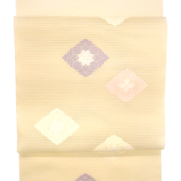 佐々木染織 絽名古屋帯 クリーム色 花菱 古典柄 西陣織［27,500円］ 枚目