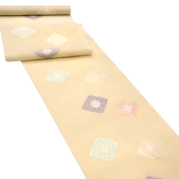 佐々木染織 絽名古屋帯 クリーム色 花菱 古典柄 西陣織［27,500円］ 枚目