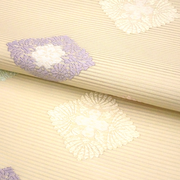 佐々木染織 絽名古屋帯 クリーム色 花菱 古典柄 西陣織［27,500円］ 枚目