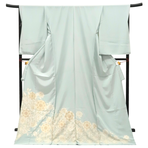 吉澤の友禅 吉澤織物 色留袖 青磁色 華文 唐花 牡丹唐草 古典柄 正絹［242,000円］ 枚目