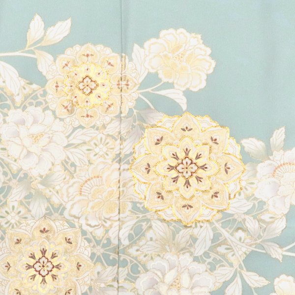 吉澤の友禅 吉澤織物 色留袖 青磁色 華文 唐花 牡丹唐草 古典柄 正絹［242,000円］ 枚目