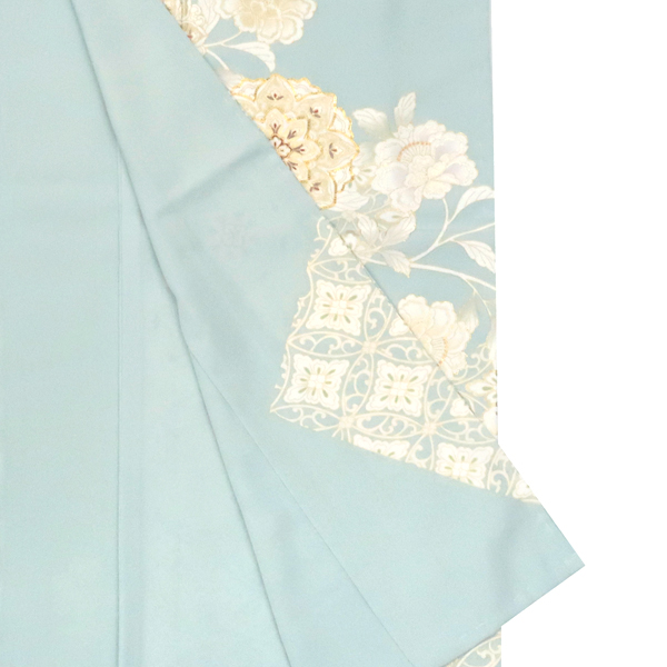 吉澤の友禅 吉澤織物 色留袖 青磁色 華文 唐花 牡丹唐草 古典柄 正絹［242,000円］ 枚目