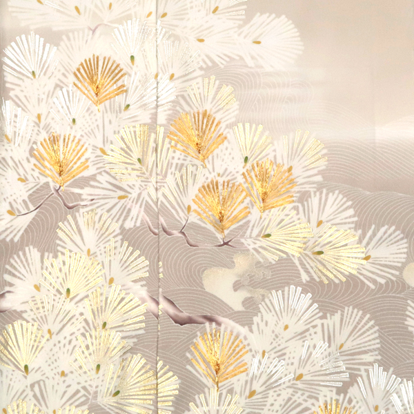 吉澤の友禅 吉澤織物 色留袖 ベージュ 松 波 波頭 流水 古典柄 正絹［242,000円］ 枚目