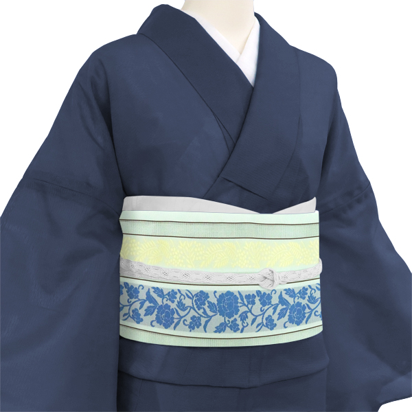 井上絹織 夏博多帯 水色 夏帯 八寸帯 間道 縞 唐草［55,000円］ 枚目
