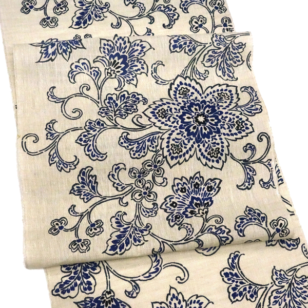 Tomogisu Craft 麻染夏名古屋帯 染帯 生成り 唐草 唐花 カジュアル 麻帯 夏帯 夏物［49,500円］ 枚目
