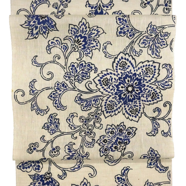Tomogisu Craft 麻染夏名古屋帯 染帯 生成り 唐草 唐花 カジュアル 麻帯 夏帯 夏物［49,500円］ 枚目