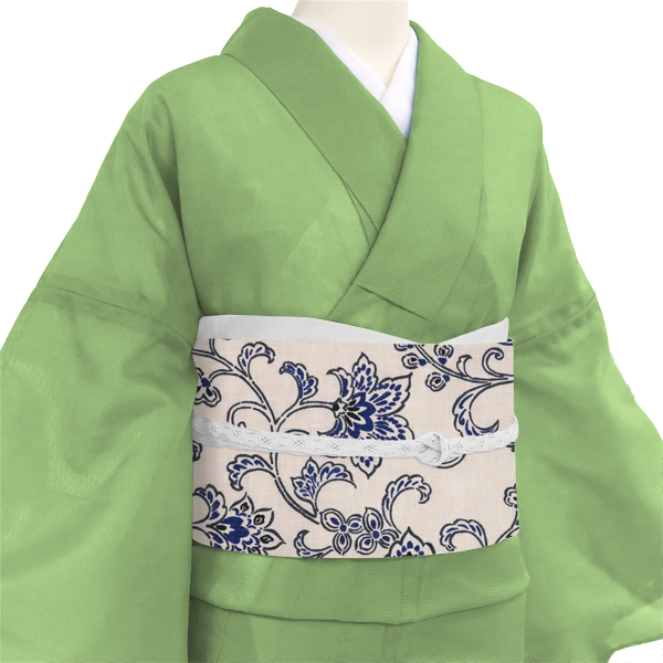 Tomogisu Craft 麻染夏名古屋帯 染帯 生成り 唐草 唐花 カジュアル 麻帯 夏帯 夏物［49,500円］ 枚目