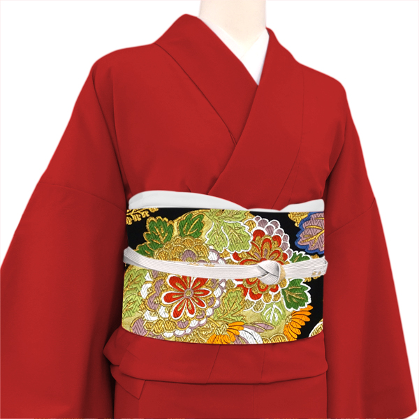 岡文織物 西陣織 振袖袋帯 菊花丸桐文 黒色 絹 振袖帯 成人式 古典柄［66,000円］ 枚目
