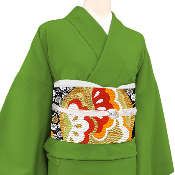 岡文織物 西陣織 振袖袋帯 黒色 松竹梅蜀江文 振袖帯 正絹 成人式［66,000円］ 枚目