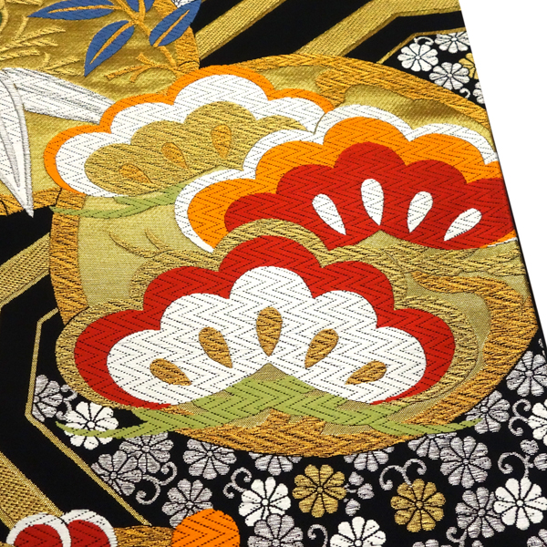 岡文織物 西陣織 振袖袋帯 黒色 松竹梅蜀江文 振袖帯 正絹 成人式［66,000円］ 枚目