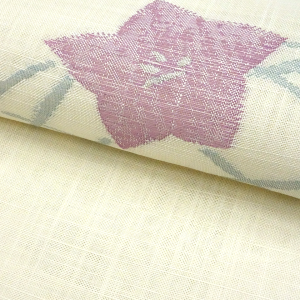 宮岸織物 麻名古屋帯 生成り 桔梗 麻帯 西陣織 カジュアル 夏帯［49,500円］ 枚目