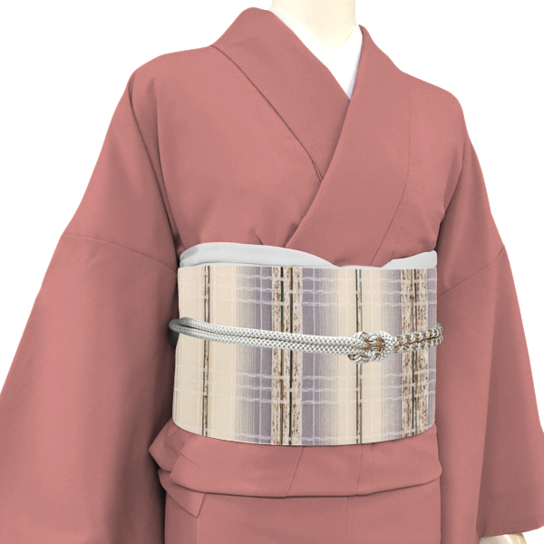 大光 名古屋帯 スリーシーズン 正絹 ベージュ×紫 格子 カジュアル 西陣織［36,300円］ 枚目
