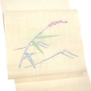 宮岸織物 西陣織 麻名古屋帯 アイボリー 南天文様 麻帯 本麻 夏用 夏帯［49,500円］