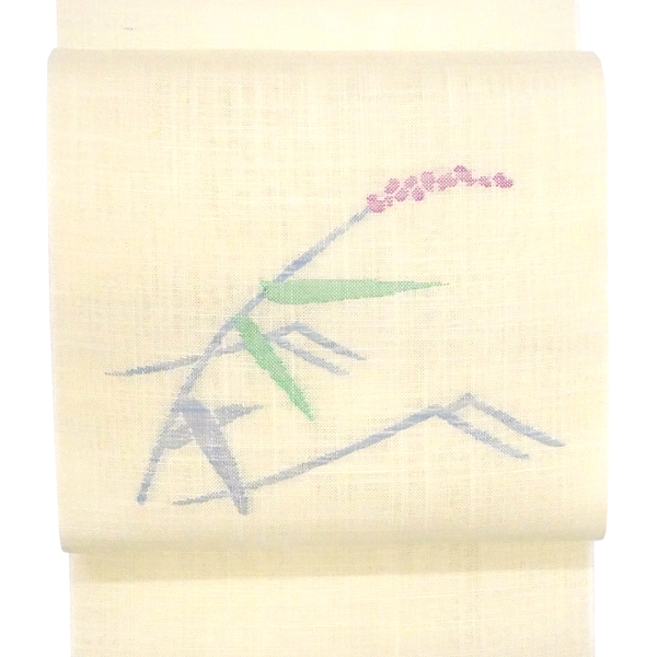 宮岸織物 西陣織 麻名古屋帯 アイボリー 南天文様 麻帯 本麻 夏用 夏帯［49,500円］ 枚目