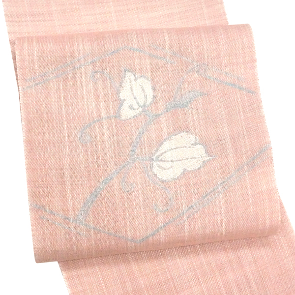 宮岸織物 麻名古屋帯 夏用 ピンク 蔦文様 麻帯 本麻 西陣織 カジュアル 夏帯［49,500円］ 枚目