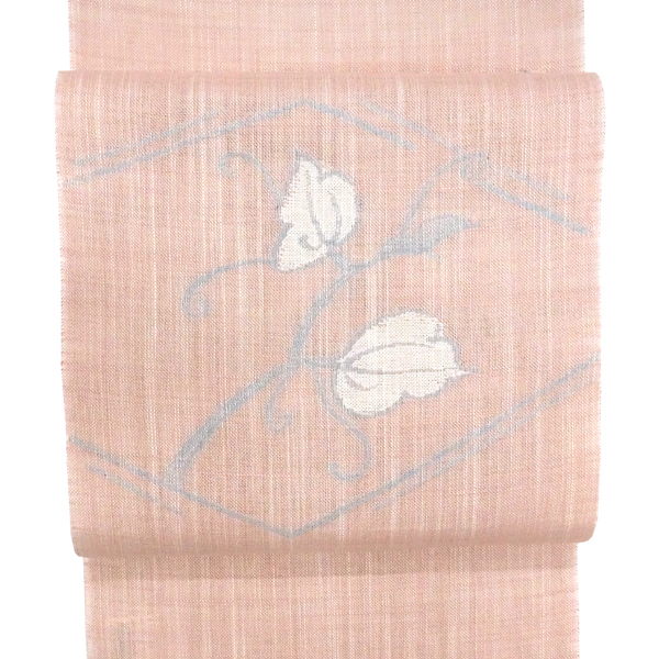 宮岸織物 麻名古屋帯 夏用 ピンク 蔦文様 麻帯 本麻 西陣織 カジュアル 夏帯［49,500円］ 枚目
