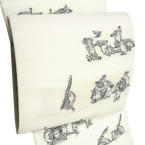 佐々木染織 夏帯 洒落袋帯 正絹 白 鳥獣戯画 蛙 兎 絽袋帯 西陣織 夏物［36,300円］