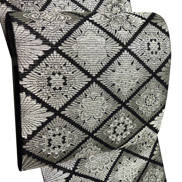 佐々木染織 夏袋帯 黒 フォーマル 西陣織 菱 絹 絽袋帯［36,300円］ 枚目