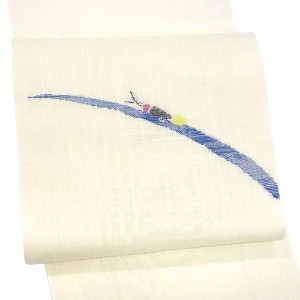 宮岸織物 麻名古屋帯 ホタル 蛍 麻帯 西陣織 八寸帯 白色［49,500円］