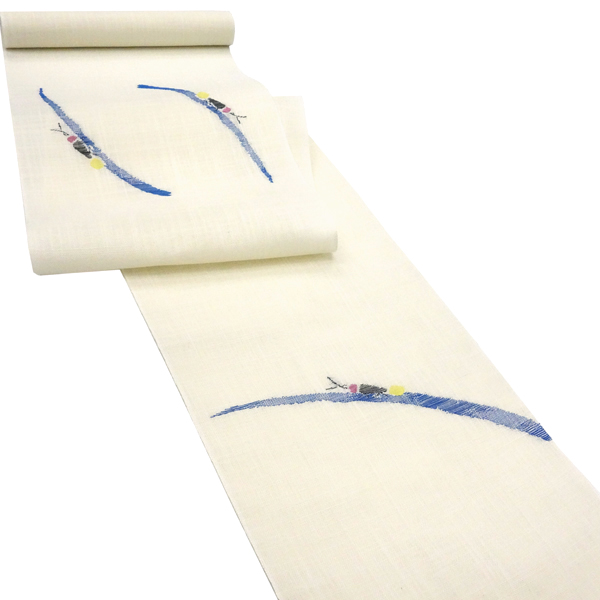 宮岸織物 麻名古屋帯 ホタル 蛍 麻帯 西陣織 八寸帯 白色［49,500円］ 枚目