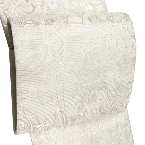 佐々木染織 絽袋帯 夏袋帯 西陣織 唐草 唐花 夏物 絹 白［36,300円］ 枚目