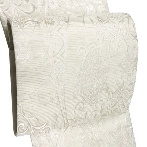 佐々木染織 絽袋帯 夏袋帯 西陣織 唐草 唐花 夏物 絹 白［36,300円］