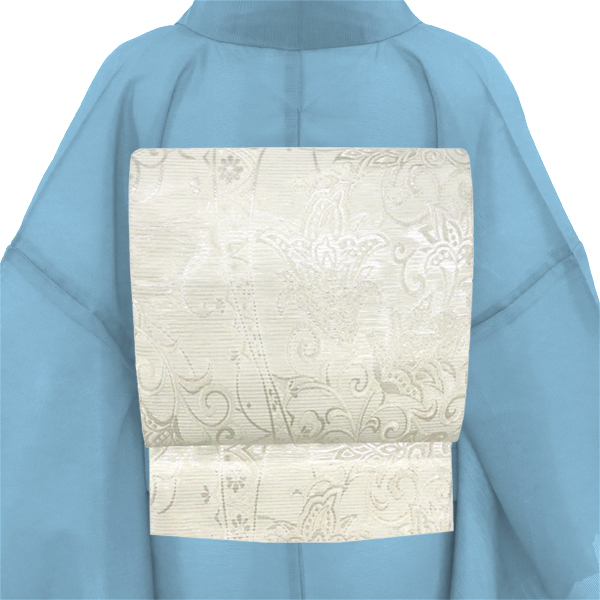 佐々木染織 絽袋帯 夏袋帯 西陣織 唐草 唐花 夏物 絹 白［36,300円］ 枚目