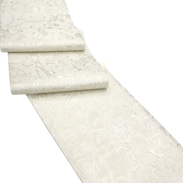 佐々木染織 絽袋帯 夏袋帯 西陣織 唐草 唐花 夏物 絹 白［36,300円］ 枚目