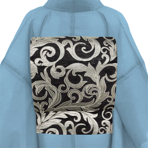 佐々木染織  夏袋帯 西陣織 黒 夏用 唐草 更紗 正絹［36,300円］ 枚目