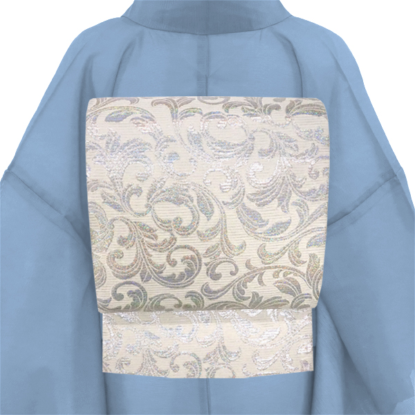 佐々木染織 絽袋帯 夏袋帯 西陣織 ライトグレー 礼装用 唐草 更紗 単衣 夏物 正絹［36,300円］ 枚目