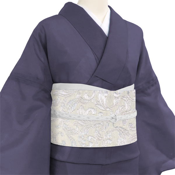 佐々木染織 絽袋帯 夏袋帯 西陣織 ライトグレー 礼装用 唐草 更紗 単衣 夏物 正絹［36,300円］ 枚目