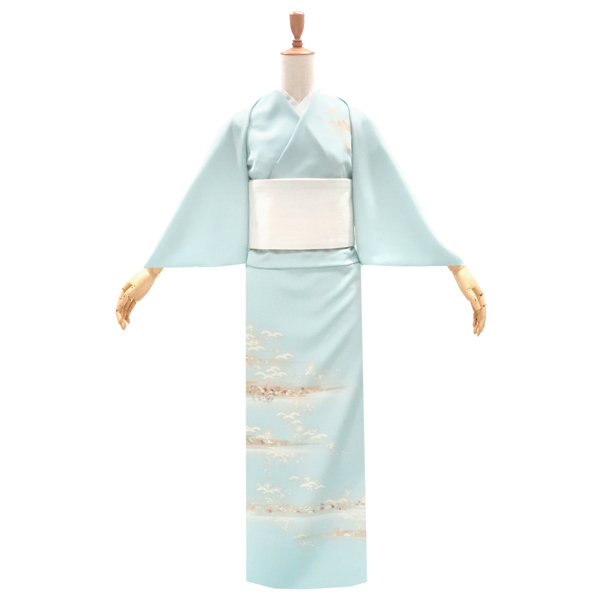 吉澤の友禅 付下 訪問着 水色 霞 松 橘 着物 反物 正絹 フォーマル 吉澤織物［198,000円］ 枚目