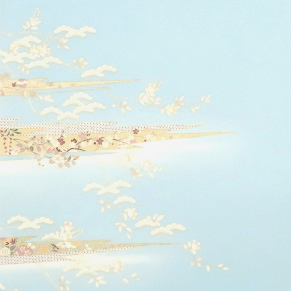 吉澤の友禅 付下 訪問着 水色 霞 松 橘 着物 反物 正絹 フォーマル 吉澤織物［198,000円］ 枚目