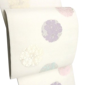 佐々木染織 夏帯 袋帯 フォーマル 絽袋帯 西陣織 白色 花の丸 夏物 正絹［36,300円］