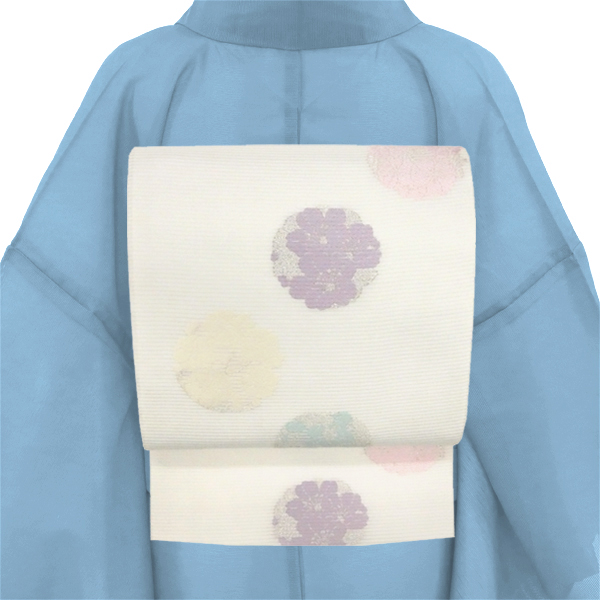 佐々木染織 夏帯 袋帯 フォーマル 絽袋帯 西陣織 白色 花の丸 夏物 正絹［36,300円］ 枚目