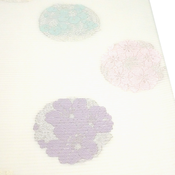 佐々木染織 夏帯 袋帯 フォーマル 絽袋帯 西陣織 白色 花の丸 夏物 正絹［36,300円］ 枚目