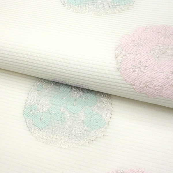 佐々木染織 夏帯 袋帯 フォーマル 絽袋帯 西陣織 白色 花の丸 夏物 正絹［36,300円］ 枚目