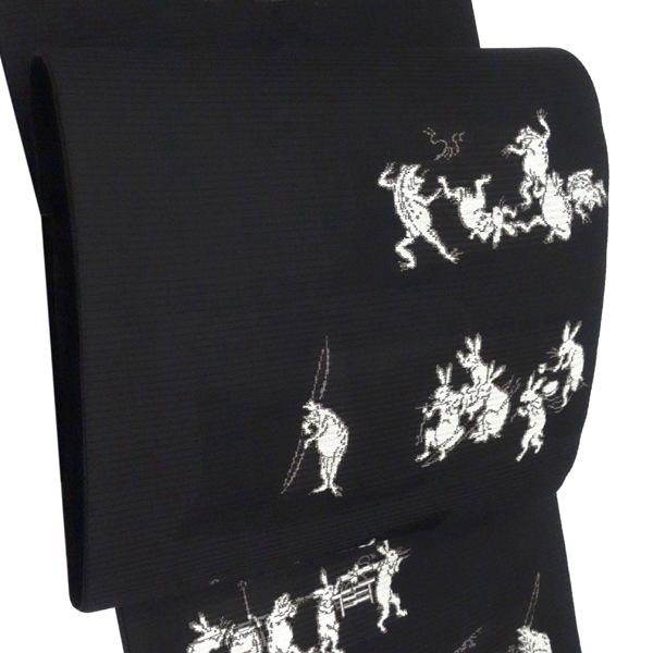 佐々木染織 洒落夏袋帯 夏帯 正絹 黒色 鳥獣戯画 カジュアル 絽袋帯 西陣織 正絹［36,300円］ 枚目