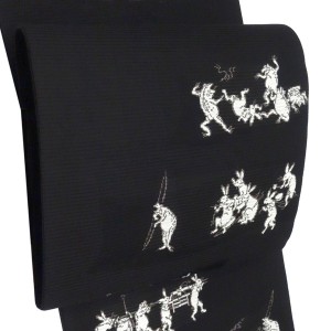 佐々木染織 洒落夏袋帯 夏帯 正絹 黒色 鳥獣戯画 カジュアル 絽袋帯 西陣織 正絹［36,300円］