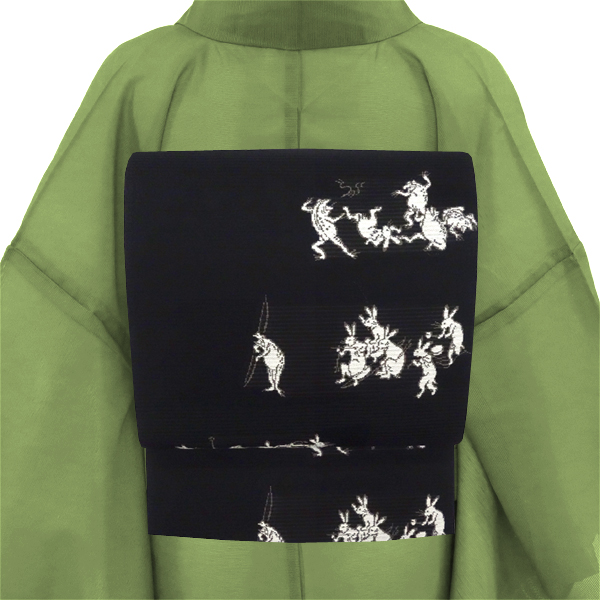 佐々木染織 洒落夏袋帯 夏帯 正絹 黒色 鳥獣戯画 カジュアル 絽袋帯 西陣織 正絹［36,300円］ 枚目