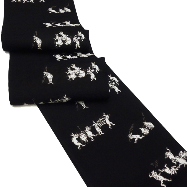 佐々木染織 洒落夏袋帯 夏帯 正絹 黒色 鳥獣戯画 カジュアル 絽袋帯 西陣織 正絹［36,300円］ 枚目