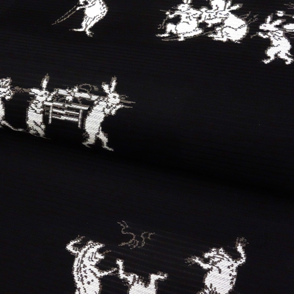 佐々木染織 洒落夏袋帯 夏帯 正絹 黒色 鳥獣戯画 カジュアル 絽袋帯 西陣織 正絹［36,300円］ 枚目