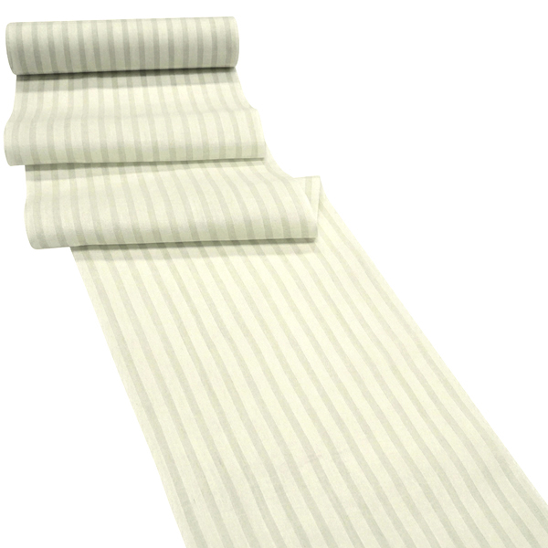 本麻 近江ちぢみ 着物 薄緑×ライトグレー 縞 近江縮［88,000円］ 枚目