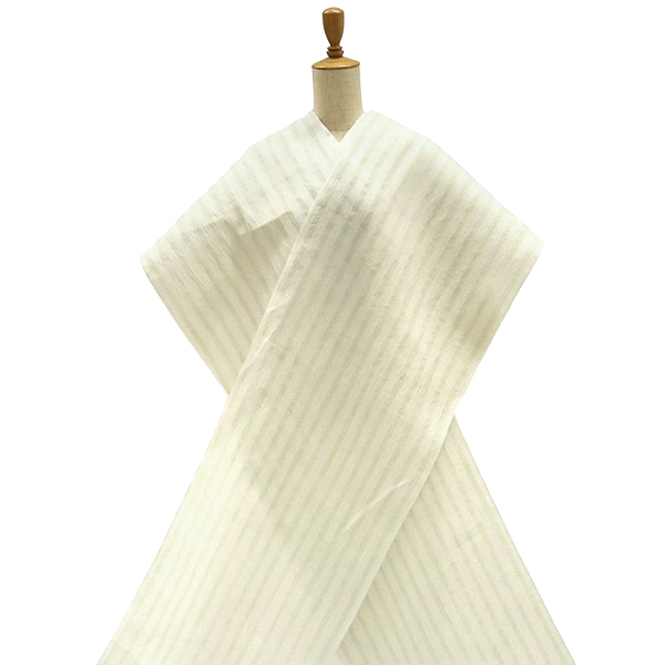 本麻 近江ちぢみ 着物 薄緑×ライトグレー 縞 近江縮［88,000円］ 枚目