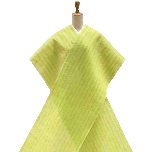 本麻 近江ちぢみ 着物 ライムグリーン色 黄緑 縞 夏着物 近江縮［88,000円］ 枚目