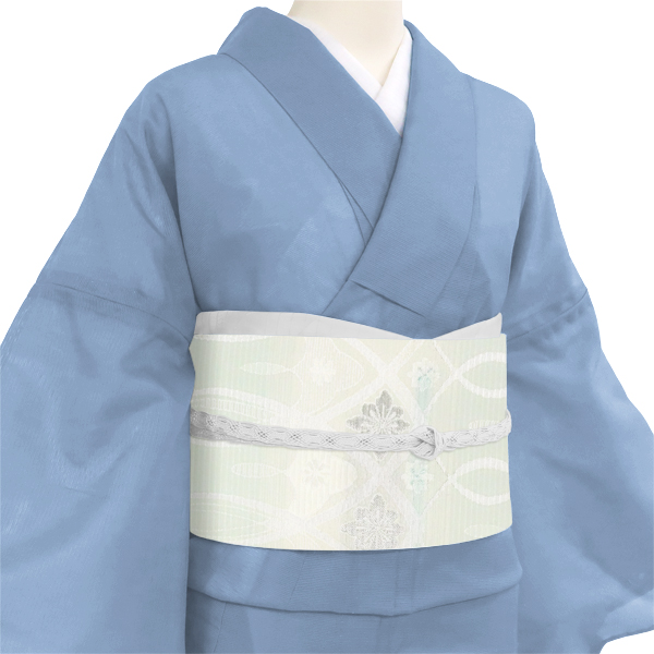京都イシハラ 夏絽名古屋帯 白×黄緑 西陣織 アラベスク調文様 正絹 夏帯［28,600円］ 枚目